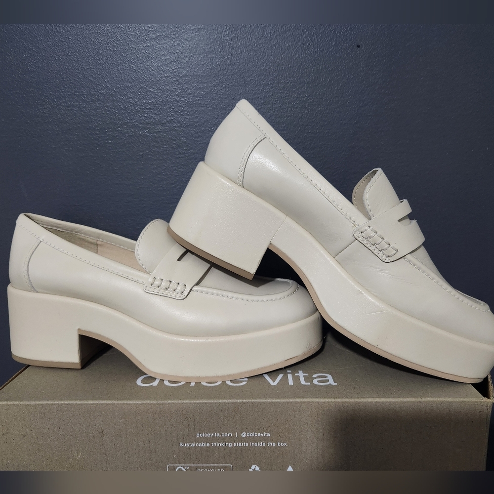 Dolce Vita Yanni Ivory Platform Mule Loafers Size 8